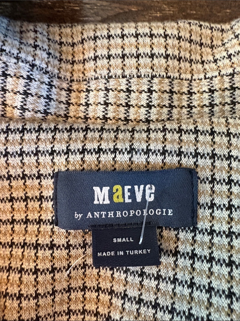 Maeve Anthropologie Collegiate‎ Knit Blazer Asymmetrical Check Brown Small NWT - Picture 6 of 12